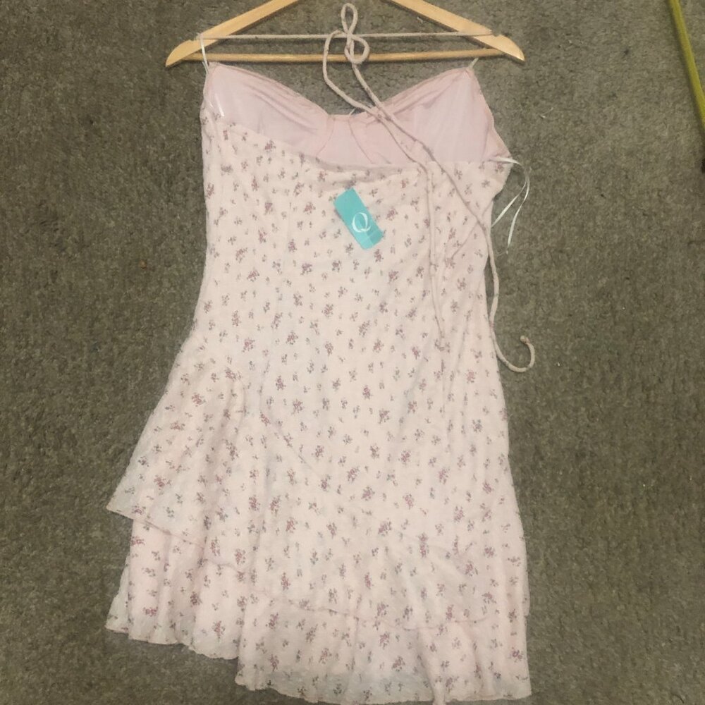 Pink Floral Mini Dress Femini Size L Bear Dance - Picture 12 of 13
